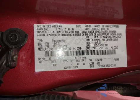 2012 Ford Focus Se из США, поврежденный, VIN 1FAHP3K21CL215958